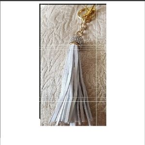 Purse/Keychain Charm~White Leather Rhinestone Accents~NEW